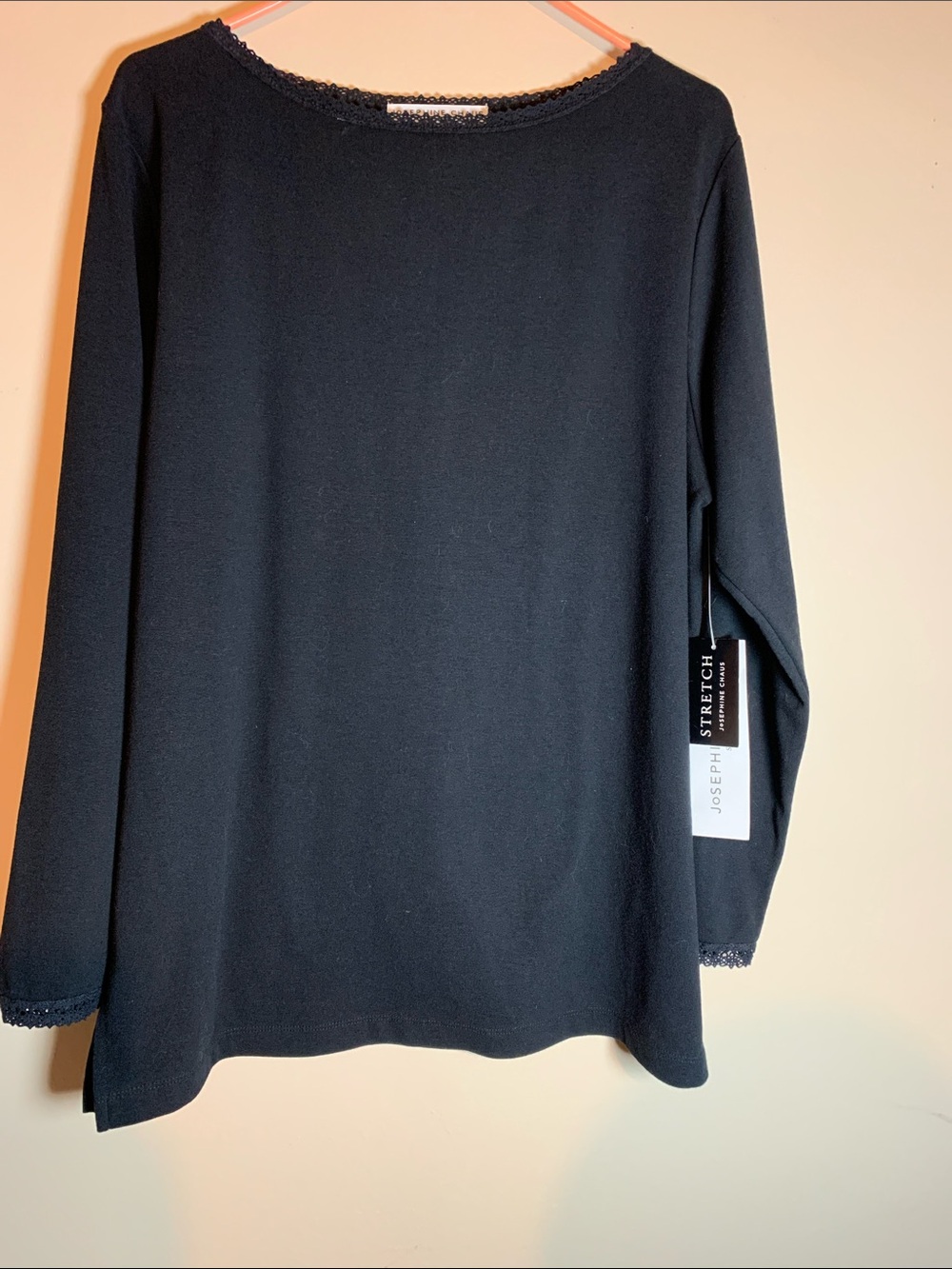 Josephine Chaus Black Long Sleeve Knit Top with Lace Trim NWT XL